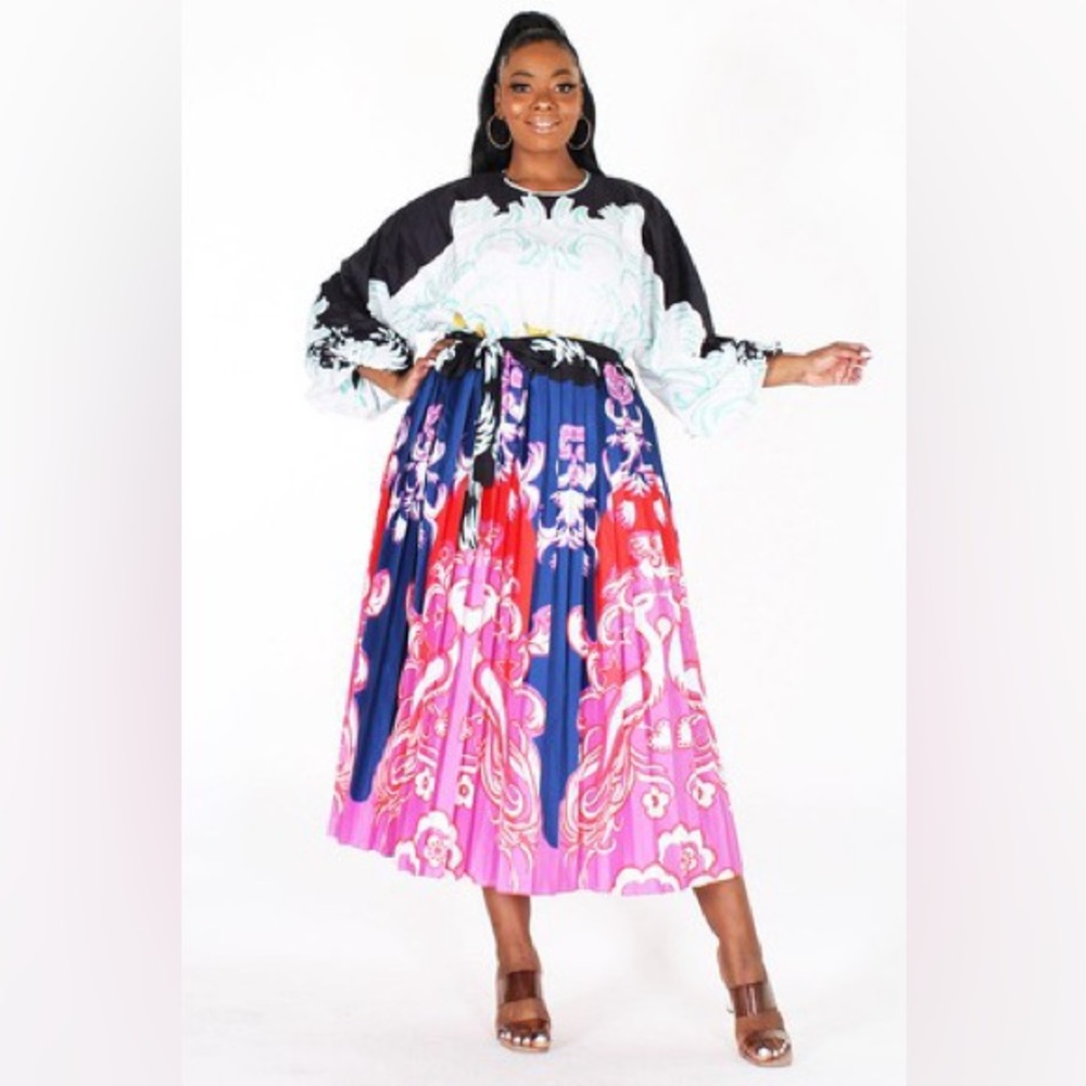 Pleated Multi Color Midi PLUS SIZE - Picture 3 of 3